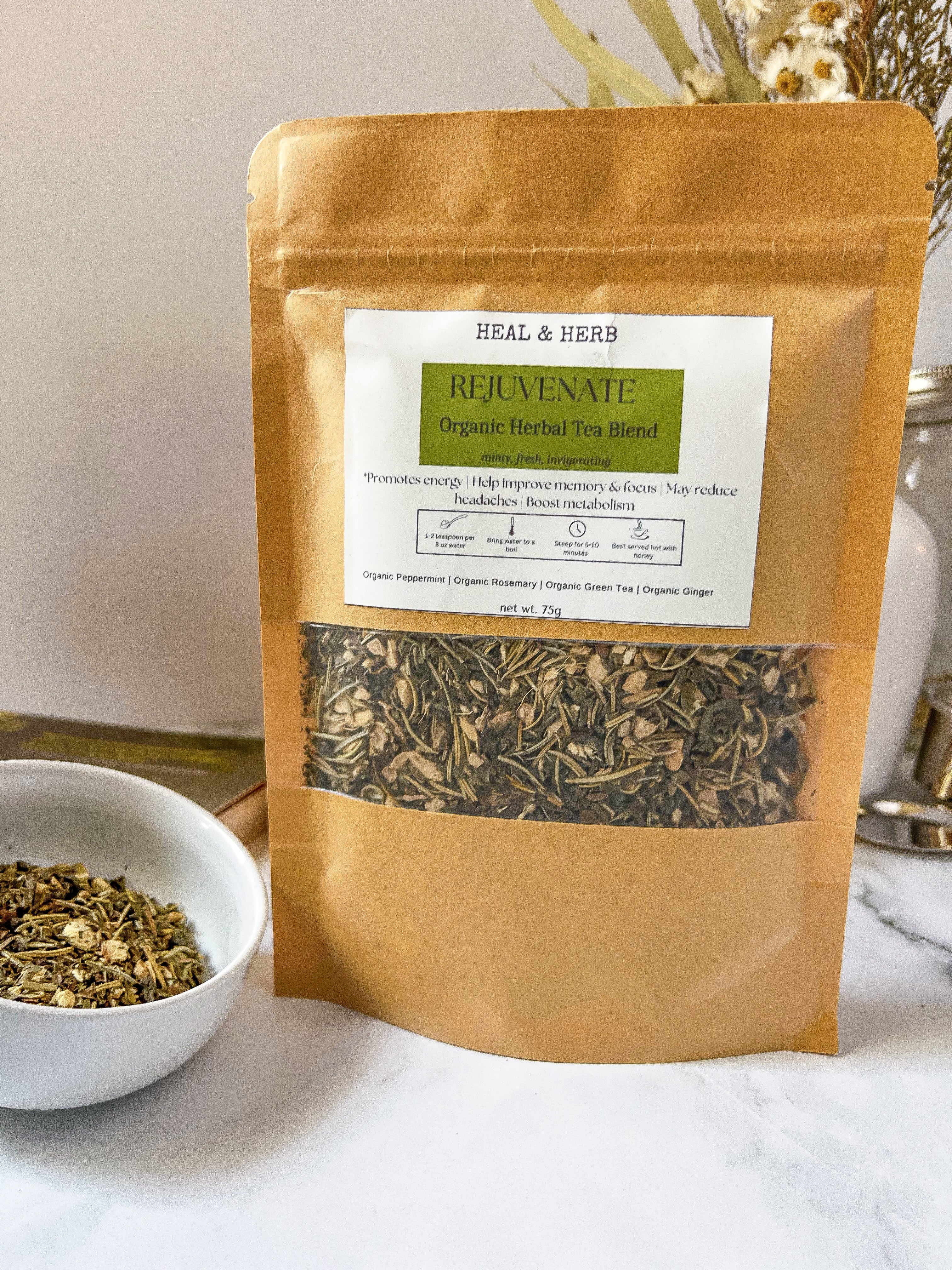 REJUVENATE Organic Herbal Tea Blend (Energy & Focus)